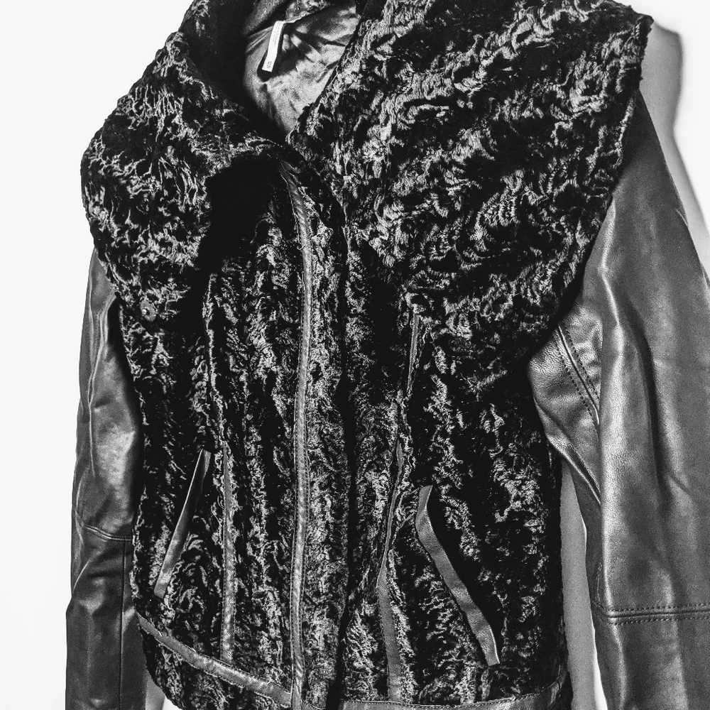 Free People Black Faux Fur & Leather Mixed Jacket